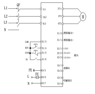 CMC-MX内置旁路软起动器基本接线原理图、三角形内接连接图和典型应用接线图(图1)